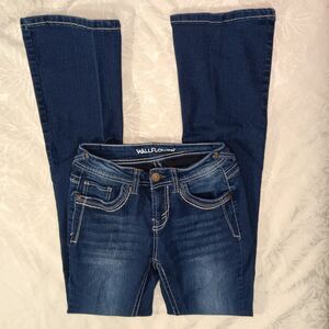 Wall Flower Jeans Womens 3 Long Darkwash Stretchy Embroidered Y2K